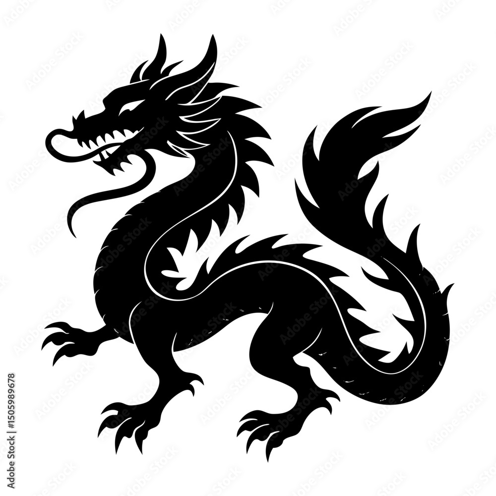 Naklejka premium Chinese Dragon Silhouette vector