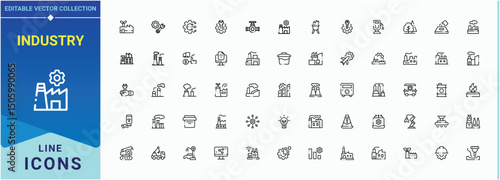 Industry linear icon set. Pack of manufacture, industrial, engineer, engine, construction, factory. Minimal icons pack. Pictogram and infographic. Manufacturing modern icon set.