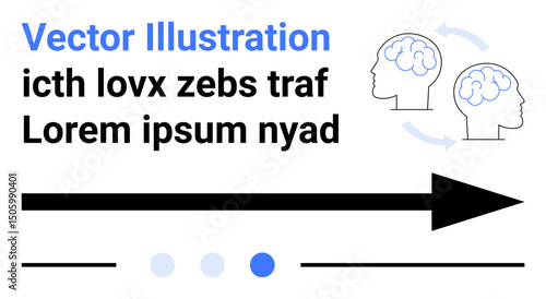 Two brains connected with arrows, bold arrow pointing right, text, circle elements. Ideal for psychology, neuroscience, learning, problem-solving, innovation decision-making simple landing page