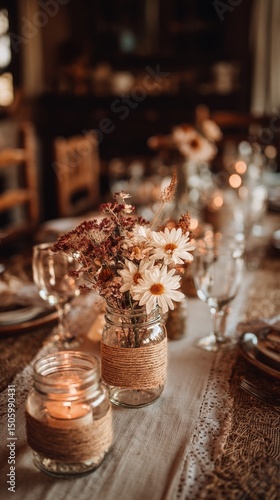 Cozy Dining Table Decorated With Flowers and Candles for a Special Gathering ...