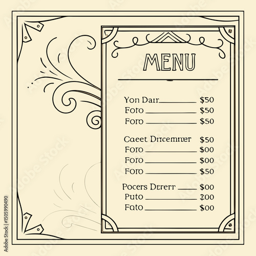 decorative,sepia tone,detailed,elegant,menu,table service