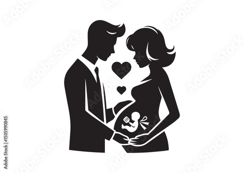 Couple In Love Expecting a Child Silhouette Vector