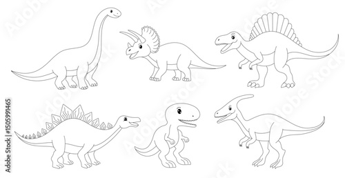 Set of  outline   dinosaurs
