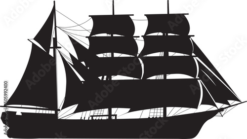 Sailing ship highly detailed vector silhouette