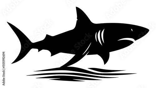 Black and white silhouette of a stylized shark on a white isolated background. Vector graphics. EPS