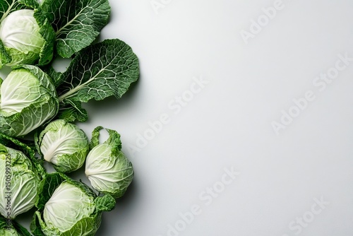 Fresh Green Cabbage Arranged on a White Background for Culinary Presentation ...