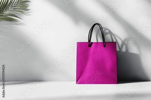 Stylish Pink Shopping Bag Displayed Against a Minimalist Background With Shadows