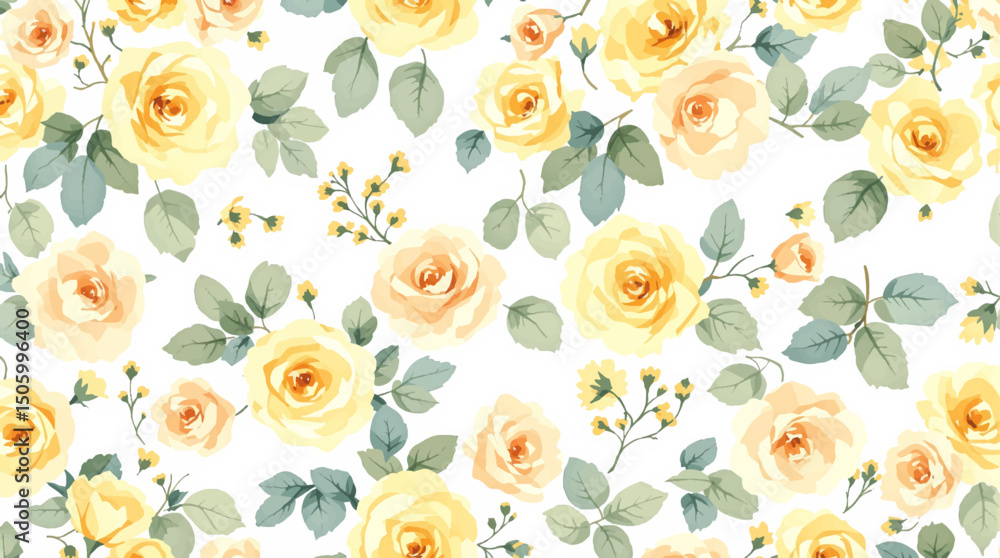 Watercolor Yellow roses and branches seamless pattern.
Watercolor Yellow roses and branches seamless pattern.