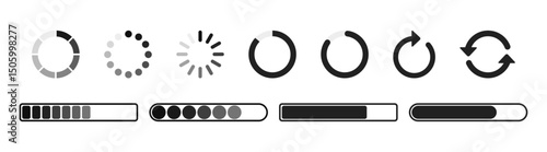Loading icon set. Set of loading bar icons, search vector illustration. Collection of loading and buffering symbols for websites, app, logo.