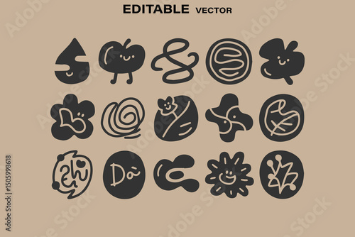 Collection of Quirky Hand Drawn Doodle Style Vector Icons and Symbols on a Neutral Background