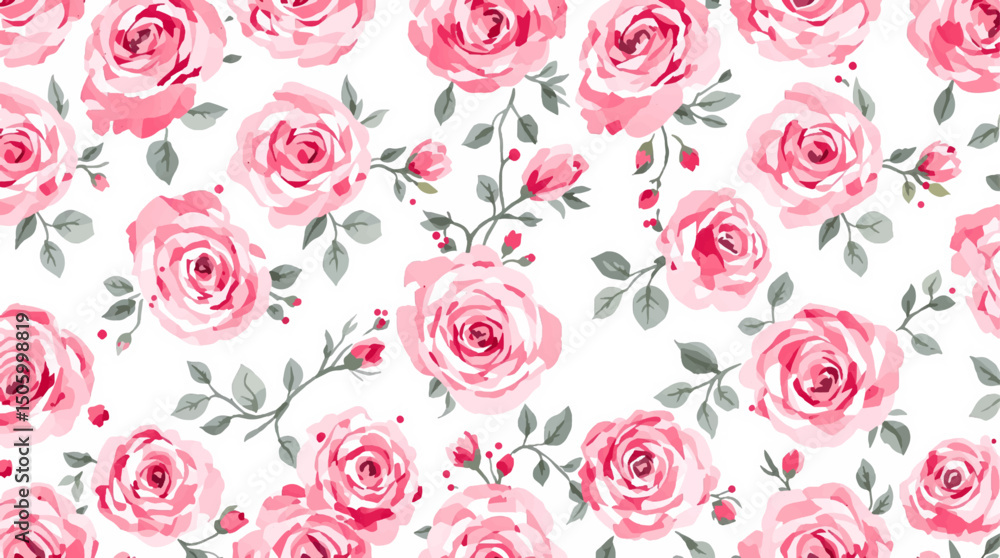seamless pattern with watercolor pink roses seamless pattern with watercolor pink roses