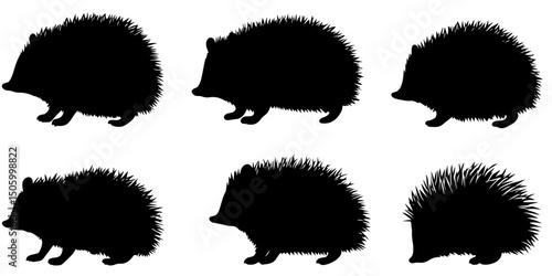 Hedgehog silhouette icons showcasing unique spiny features in varying poses and postures