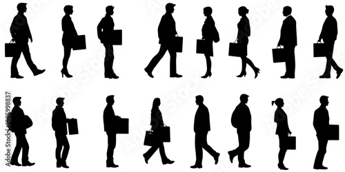 Silhouettes of logistics workers carrying briefcases in urban environment during daytime activity