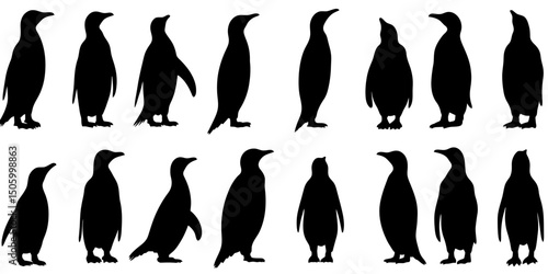 Various penguin silhouettes showcasing distinct poses and features for design use and creative projects