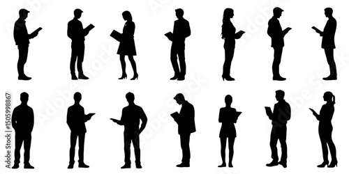 Diverse silhouettes of readers engaged in different reading activities in a minimalist style