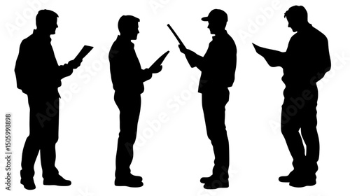 Group of architects reviewing blueprints in a modern office setting during the day