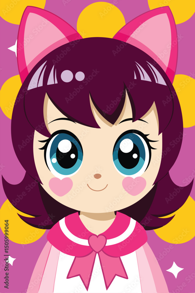 Obraz premium A cute cartoon illustration of a smiling little boy with pink hair