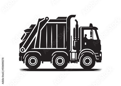 Garbage Truck Silhouette Vector, Garbage Truck Icon