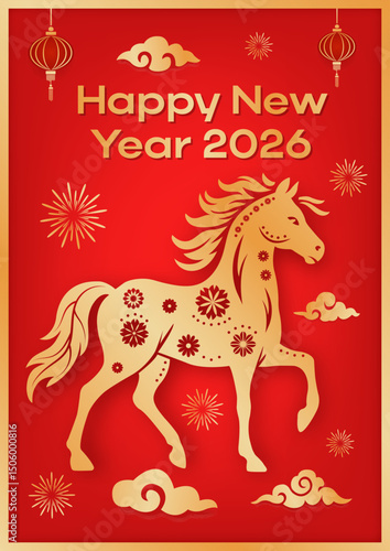 vertical greeting card for chinese new year of the horse 2026 celebration