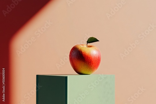 Fresh Apple on a Green Pedestal With a Warm Background Showcasing Simplicity ...