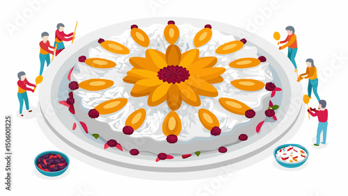 Miniature cooks lovingly craft an elaborate floral cake for a grand celebration with bright clear