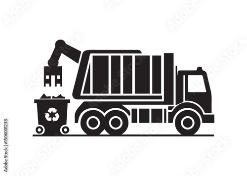 Garbage Truck Silhouette Vector, Garbage Truck Icon