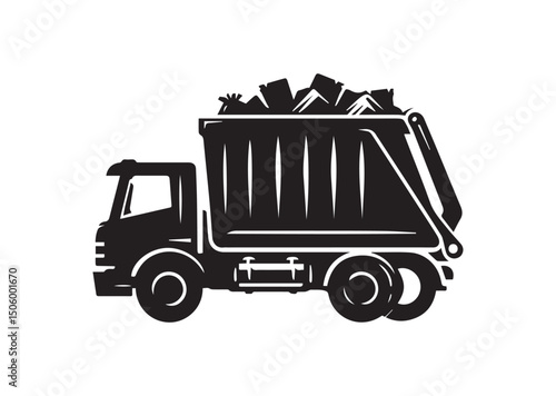Garbage Truck Silhouette Vector, Garbage Truck Icon