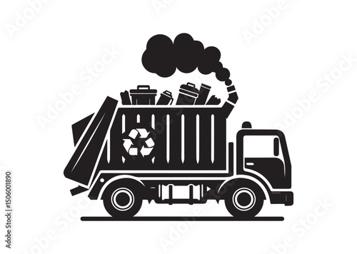 Garbage Truck Silhouette Vector, Garbage Truck Icon