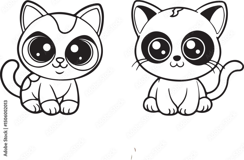 Cute cartoon cat and dog illustration with smiling faces and playful design Cute cartoon cat and dog illustration with smiling faces and playful design