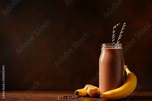 Smoothie Made With Bananas and Chocolate Beside Sliced Banana on Wooden Table