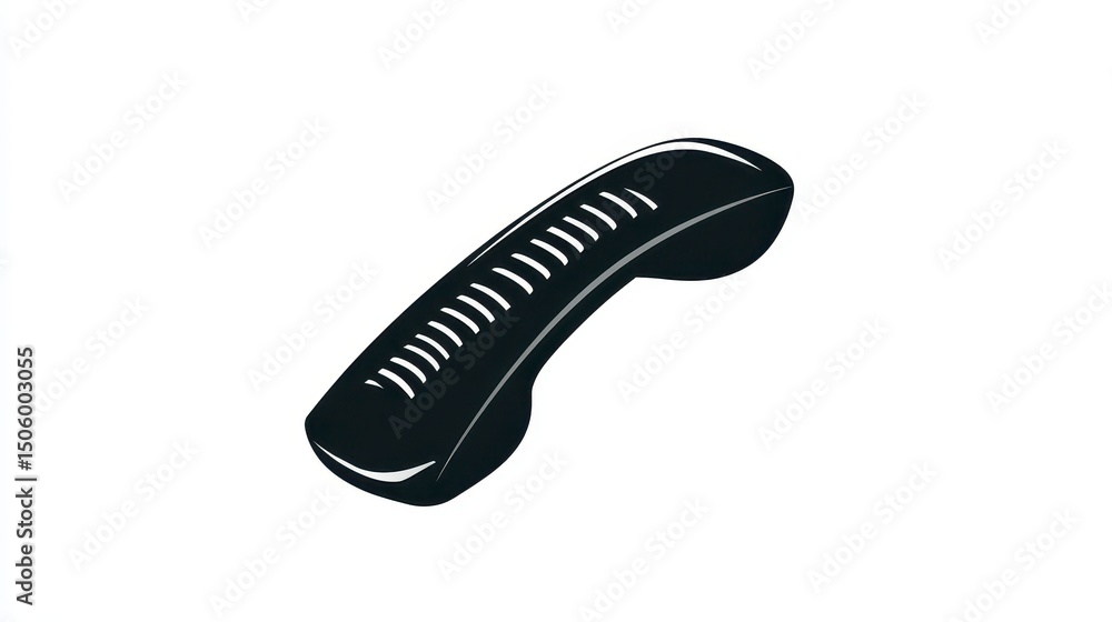 A curved black object with many white, parallel lines on a white background A curved black object with many white, parallel lines on a white background