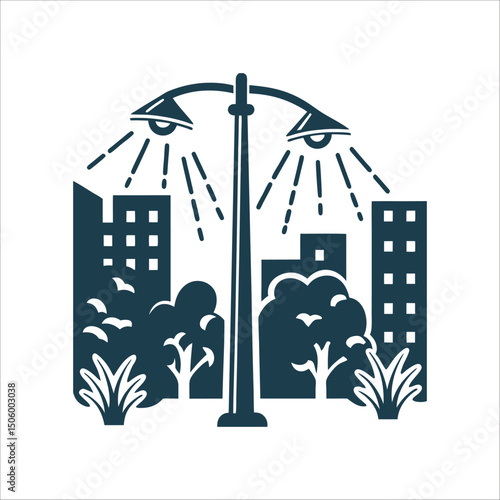 Urban Landscape Icon with Streetlight and Buildings Urban Divination A streetlights glow forming an omen shape city witchcraft