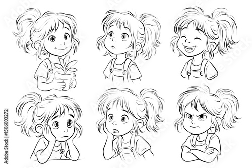 set of funny cartoon girls