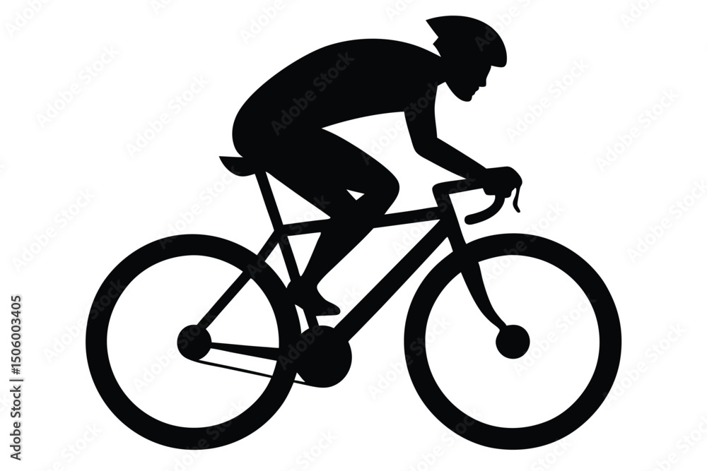 Obraz premium Black silhouette of a man cycling a vintage sport bike with isolated wheels