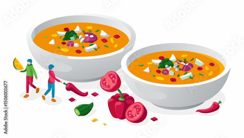 Preparing vibrant bowls of soup with garden fresh ingredients a delicious culinary journey and
