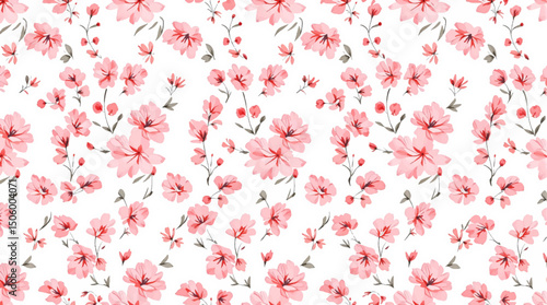 Seamless pattern with Red flowers, watercolor background pattern red flowers on white background