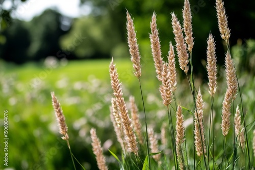 Tall Grass Swaying in the Wind on a Sunny Day in a Lush Green Field