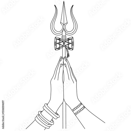 Trishul with Hand line art vector design. Trishul with Hand outline illustration design.