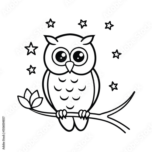 cute cartoon owl on branch coloring page