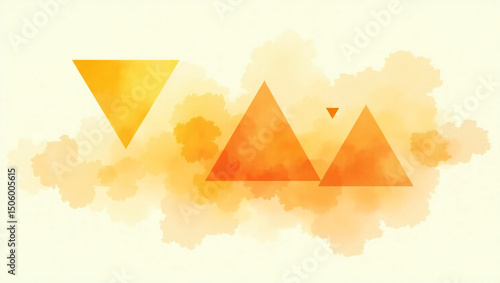 Abstract Geometric Triangles on Warm Colorful Cloudy Background