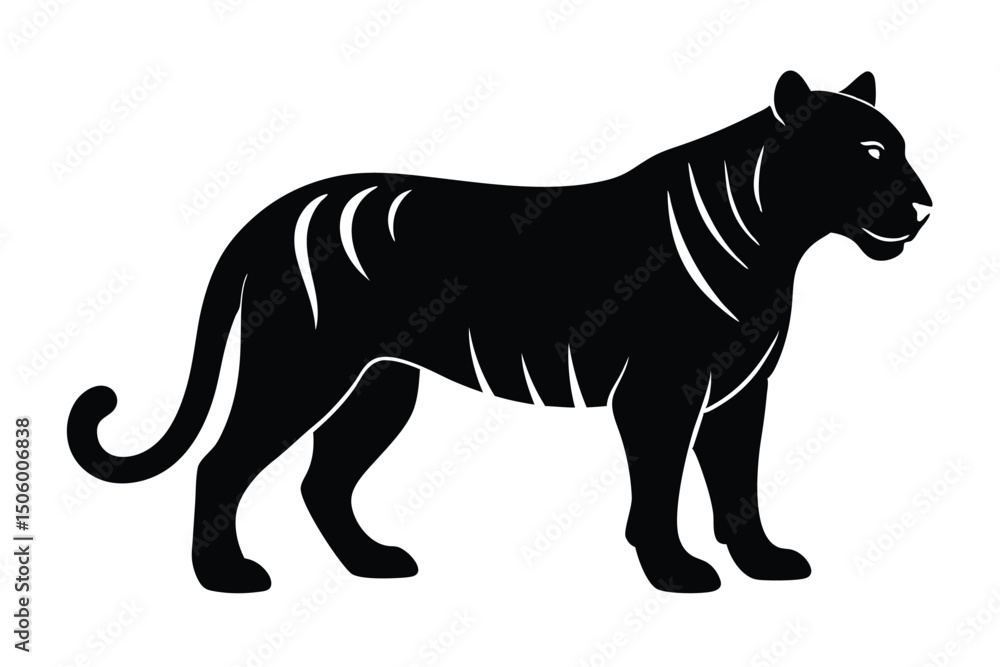Obraz premium tiger, black silhouette, simple, minimalist, elegant, monochrome, high contrast, bold, graphic design 