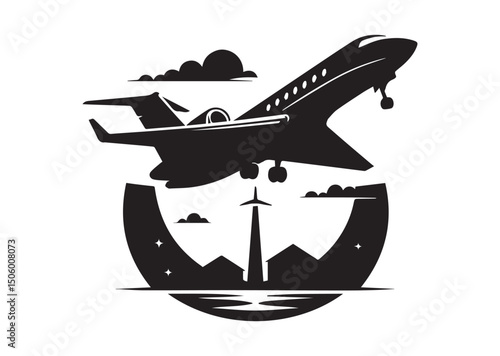 Private Jet Silhouette Vector, Private Jet Icon