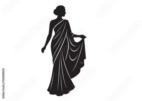 beautiful saree logo silhouette vector, fashion woman silhouette design vector, beautiful saree silhouette, beautiful animated girl with black saree silhouette logo on a white background