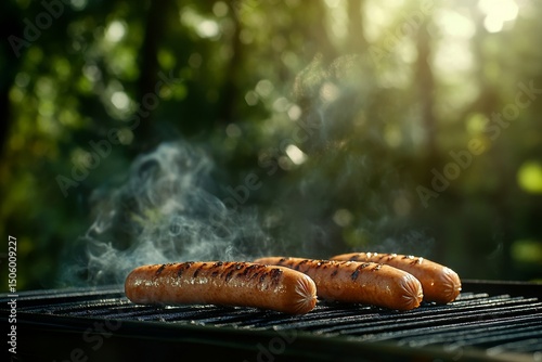 Grilling Sausages Outdoors During a Sunny Day in Nature