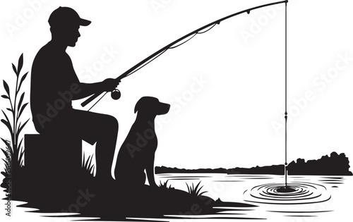 Fisherman Catching a Big Fish Silhouette vector