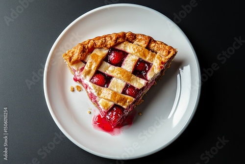 Delicious Strawberry Pie With Lattice Crust Served on White Plate With Fresh ...