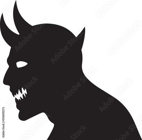 Silhouette of a Devil Head Profile with Horns