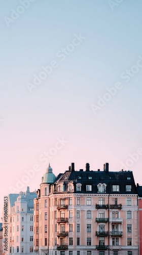Beautiful Historic Buildings With Architectural Details Against a Clear Sky a...