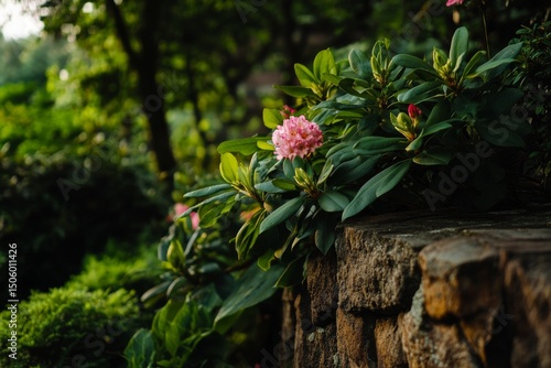 Vibrant Pink Flowers Bloom Alongside a Stone Pathway in a Serene Garden Setting.