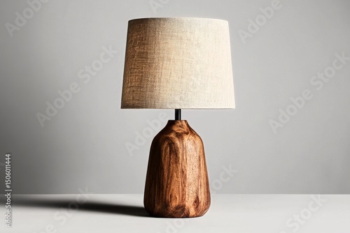 Elegant Lamp Beside Minimalist Vase and Wooden Decor in Modern Interior Livin...